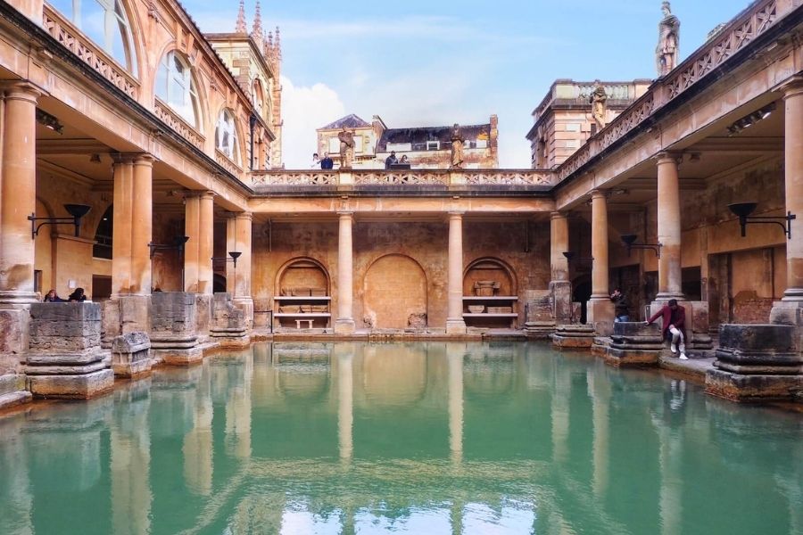 Bath and the Roman Baths from Bristol Port